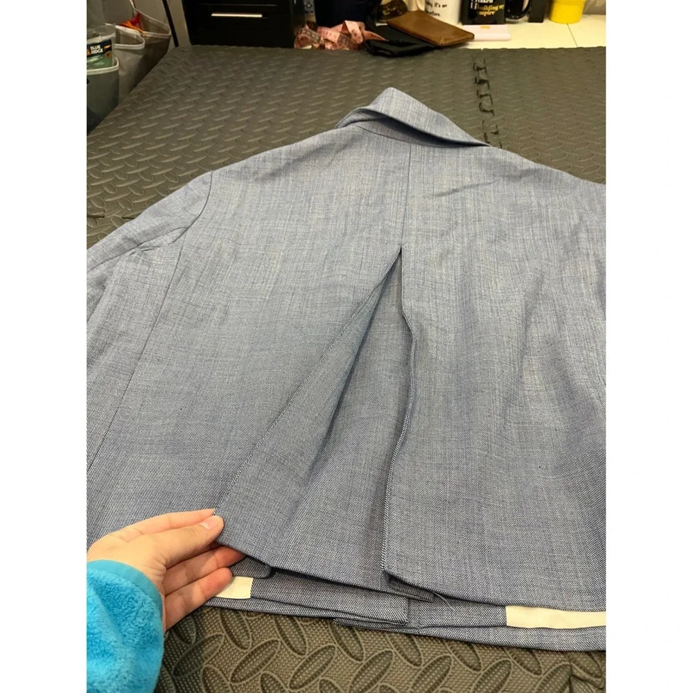 NWT MM LaFleur Nicky 1.0 Jacket Women L Indigo White Sharkskin Cropped Blazer - Picture 11 of 13
